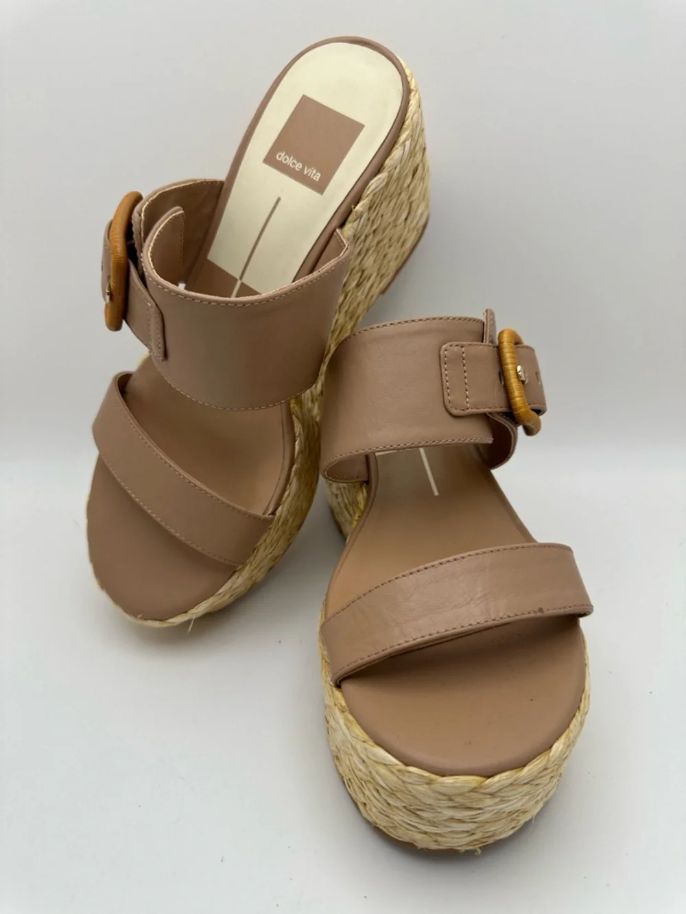 Dolce Vita Raffia Woven Platform Wedge Sandals Coastal Resort Vacation Size 7